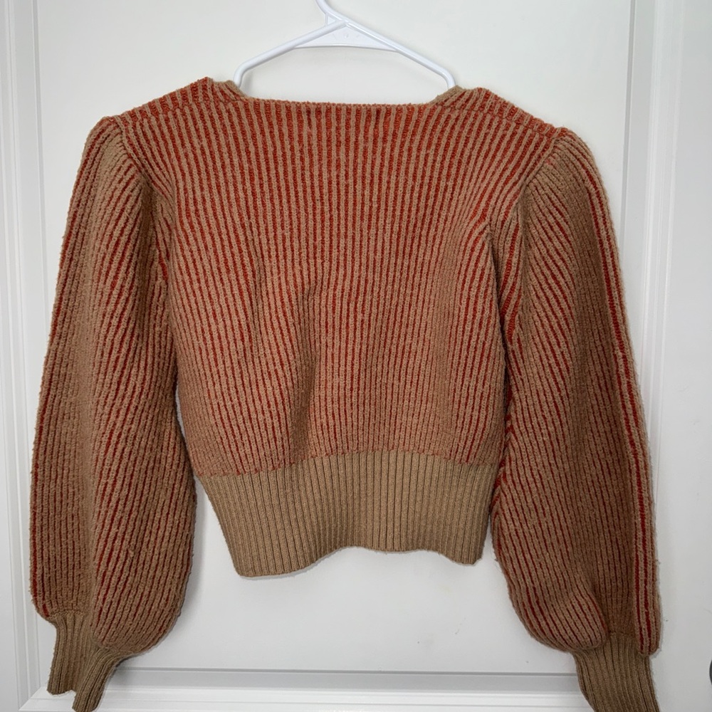 Rust & Tan Balloon Sleeve Ribbed Sweater - Picture 2 of 2